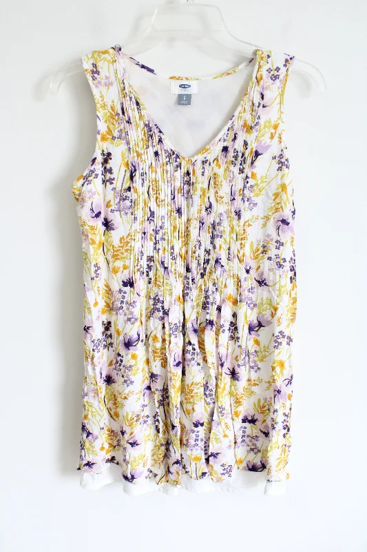 Old Navy White Purple Yellow Floral Tank | S rhinestone tank top