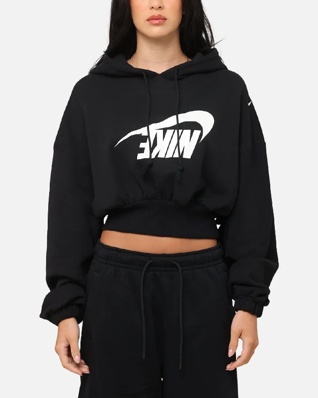 Nike Women's Sportswear Oversized Cropped Fleece Pullover Hoodie Black/Sail Spaghetti Sleeve Top