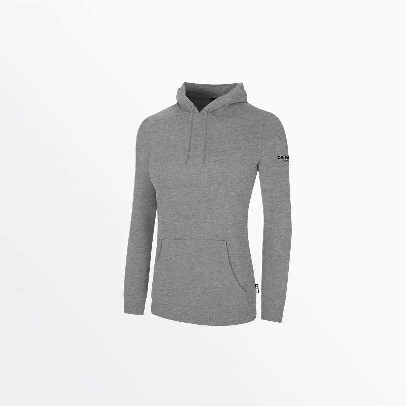 WOMEN'S BASICS FLEECE PULLOVER HOODIE WITH SLEEVE LOGO Asymmetrical Neck Pullover