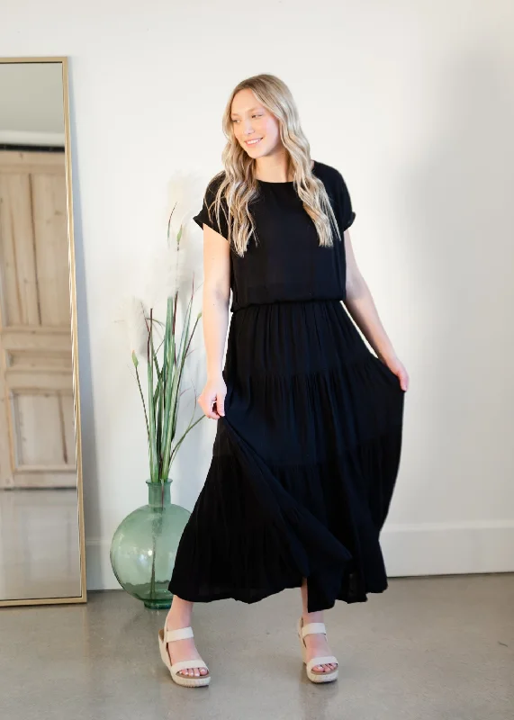 Black Tiered Ruffle Maxi Skirt - FINAL SALE leather skirt sleek