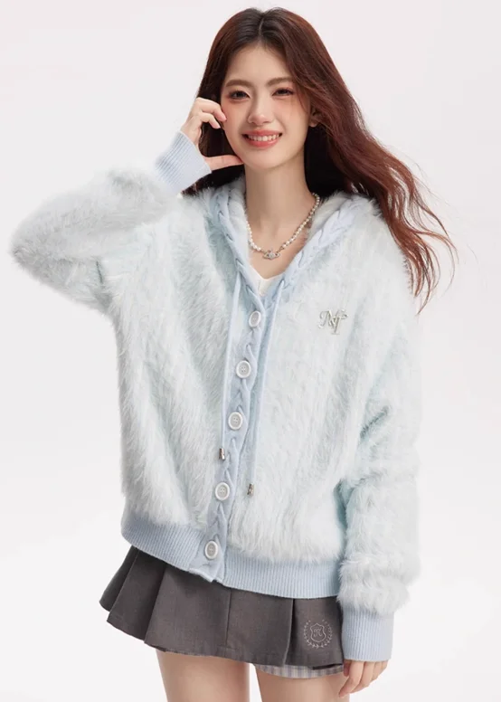 Pastel-colored Imitation Mink Knit Hoodie Cardigan NTO0057 Hoodie with Logo Branding Identity