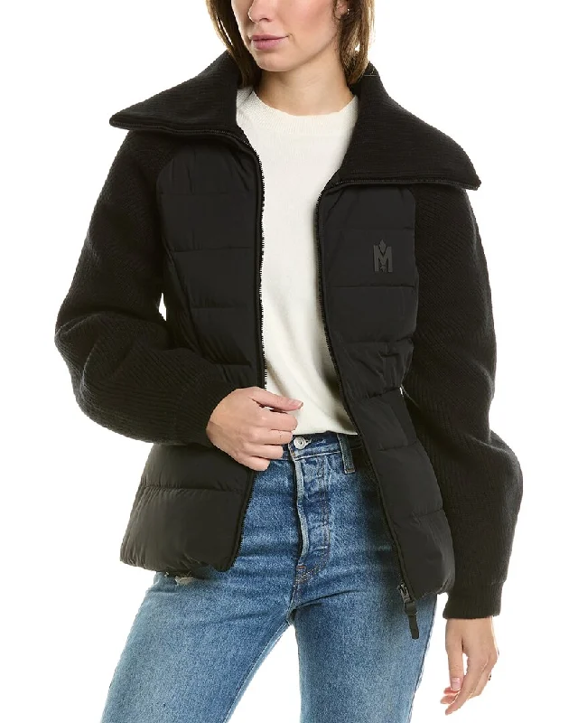 Mackage Wool-Trim Down Jacket Denim Fabric Leather Fabric Suede Fabric