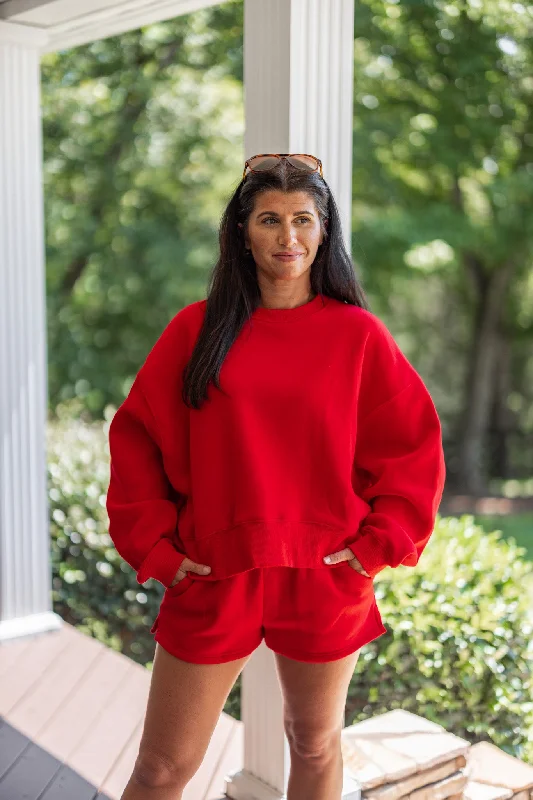 Casually Extra Red Knit Sweatshirt Oversized Hoodie Comfort Casual