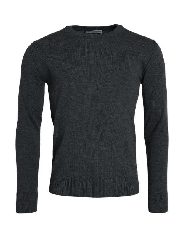 Dark Gray Wool Crew Neck Pullover Sweater Slouchy Comfort Pullover