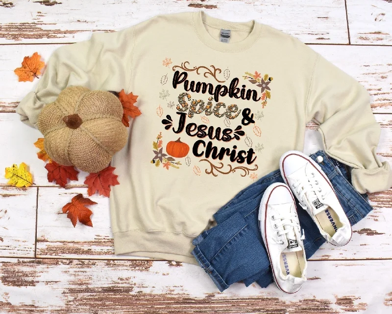 Pumpkin Spice & Jesus Christ Ladies Sweatshirt Oversized Hoodie Comfort Casual