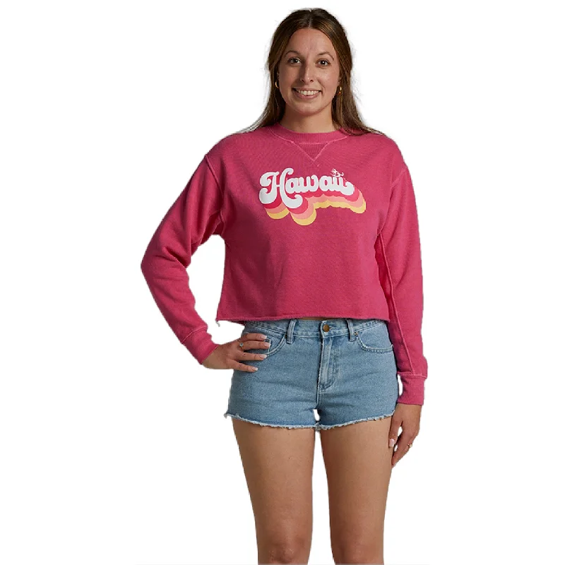 Womens Hawaii Cropped Crewneck Hoodie - Dragon Fruit Hoodie with Puffed Sleeves Voluminous Trendy