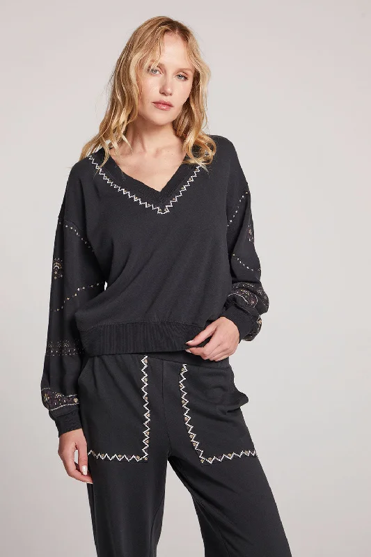 Poppy Licorice Pullover Asymmetrical Neck Pullover