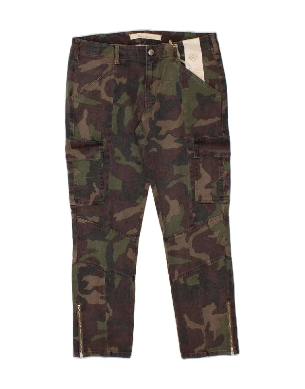 VINTAGE Womens Slim Cargo Trousers W31 L28 Brown Camouflage Cotton Trousers Mesh Breathable