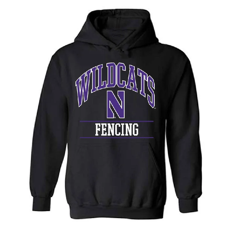 Northwestern - NCAA Women's Fencing : Julia Douglas - Classic Shersey Hooded Sweatshirt Hoodie with Ribbed Neckline Snug Warm