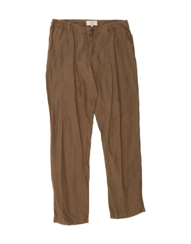 FAT FACE Womens Straight Chino Trousers UK 12 Medium W34 L32 Brown Linen Trousers sophisticated sleek