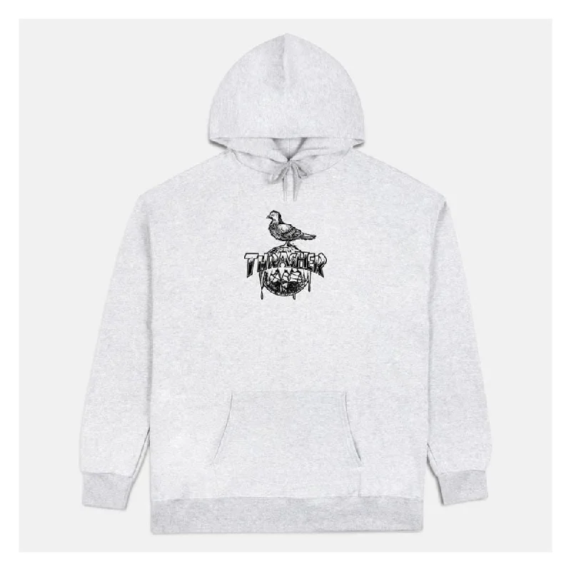 Thrasher X Antihero Hoodie Cover The Earth - Ash Grey Hoodie with Hem Fringe Bohemian Relaxed