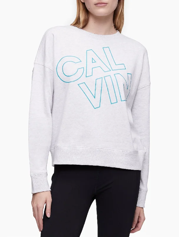Calvin Klein Performance Outline Logo Crewneck Sweatshirt - Women Hoodie with Front Slit Layering Stylish