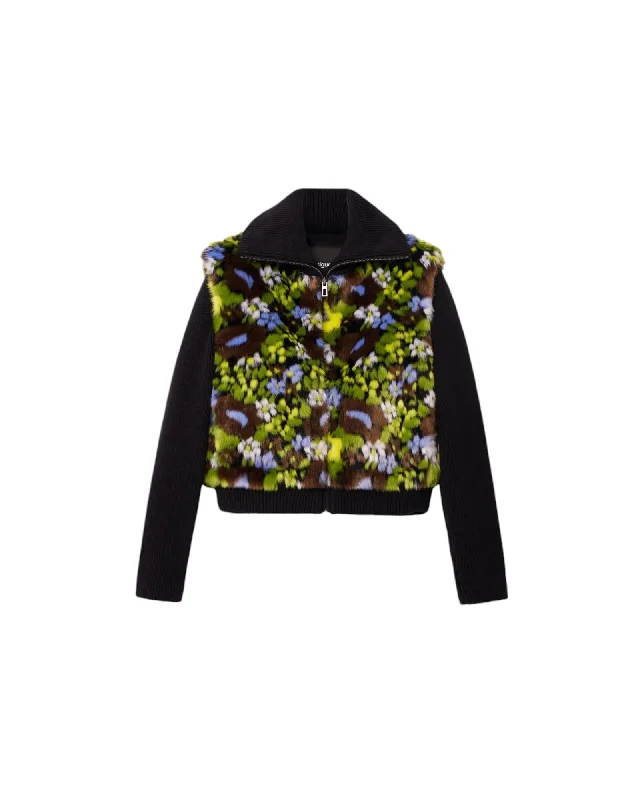 Desigual Floral Pattern Zip-Up Jacket with Classic Collar Fleece Jacket Down Jacket Parka