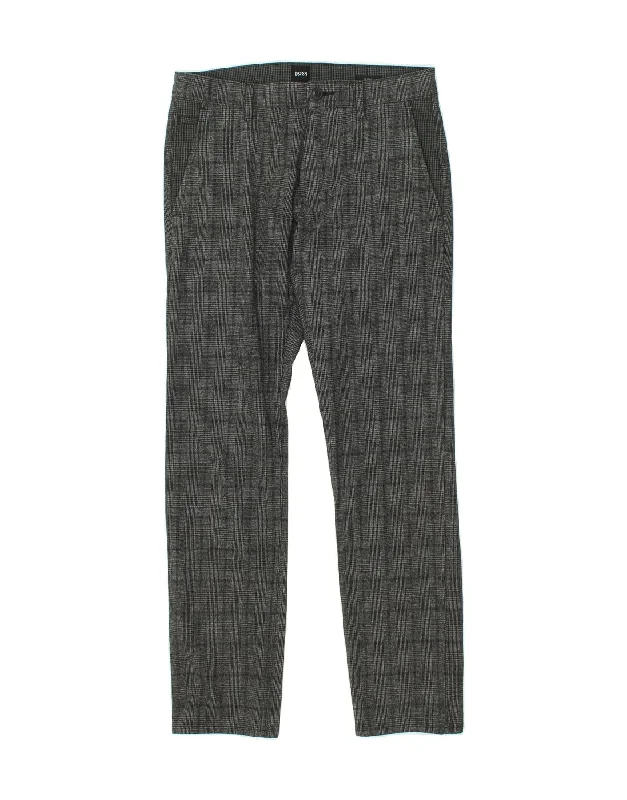 HUGO BOSS Womens Slim Fit Chino Trousers W31 L32 Grey Check Cotton Cropped Trousers Casual Linen