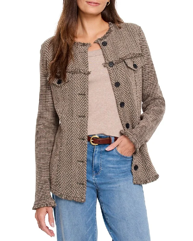 Nic+Zoe Utility Fringe Mix Knit Jacket Collared Jacket Crew Neck Jacket Turtle Neck Jacket