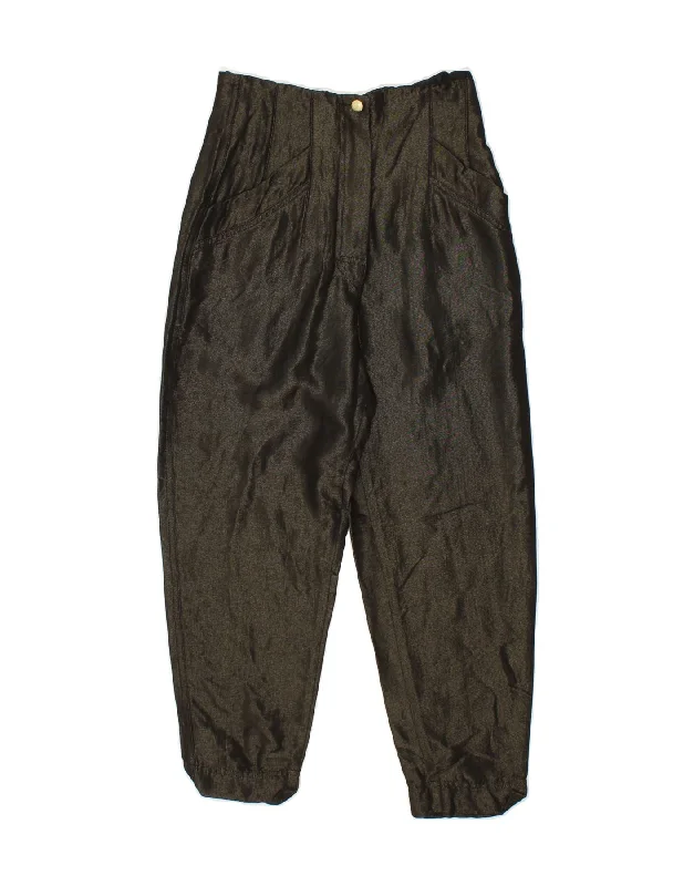 VINTAGE Womens Tapered Cropped Trousers IT 42 Medium W26 L25 Brown Viscose Trousers Solid Black