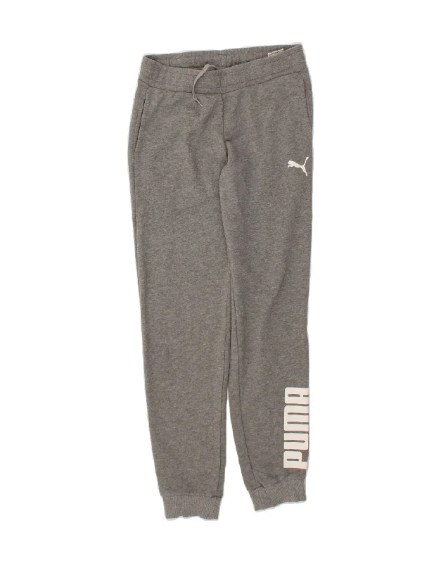 PUMA Womens Graphic Tracksuit Trousers Joggers UK 10 Small Grey Cotton Chinos Cotton Straight Leg