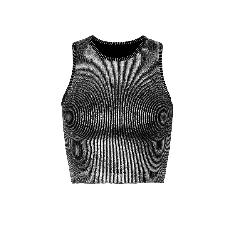 Black Ribbed Silver Coated Crop Tank sage tank top