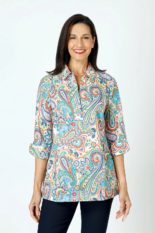 Hinson Wu Vicky Paisley Pullover Top Leg Sleeve Comfort