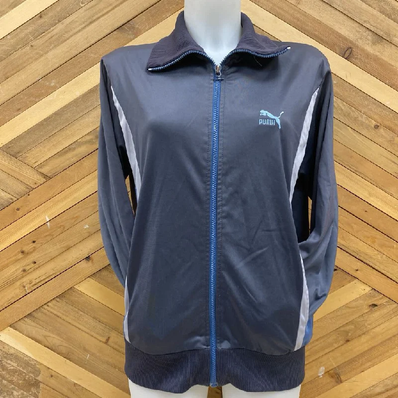 Puma - Women's Tracksuit Jacket - MSRP $60: Grey/Light Grey/Blue-women-MD Herringbone Jacket Houndstooth Jacket Plaid Jacket