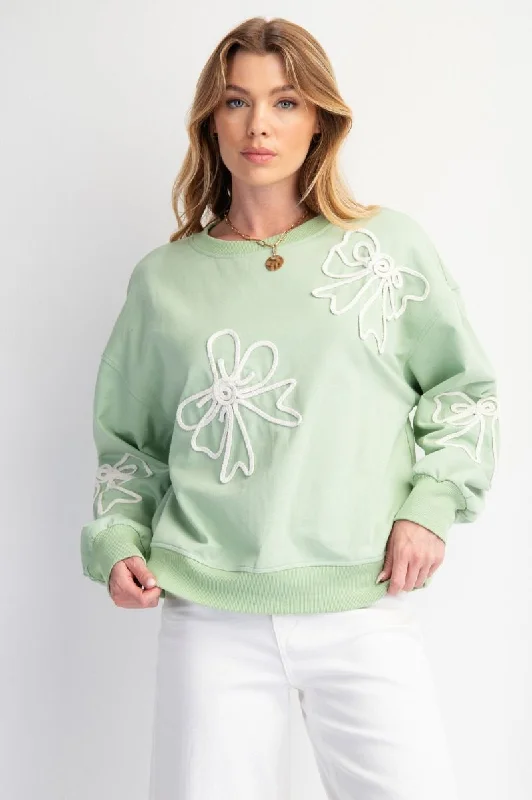 Braided Bow Sage Sweatshirt Hoodie with Back Slit Movement Comfort