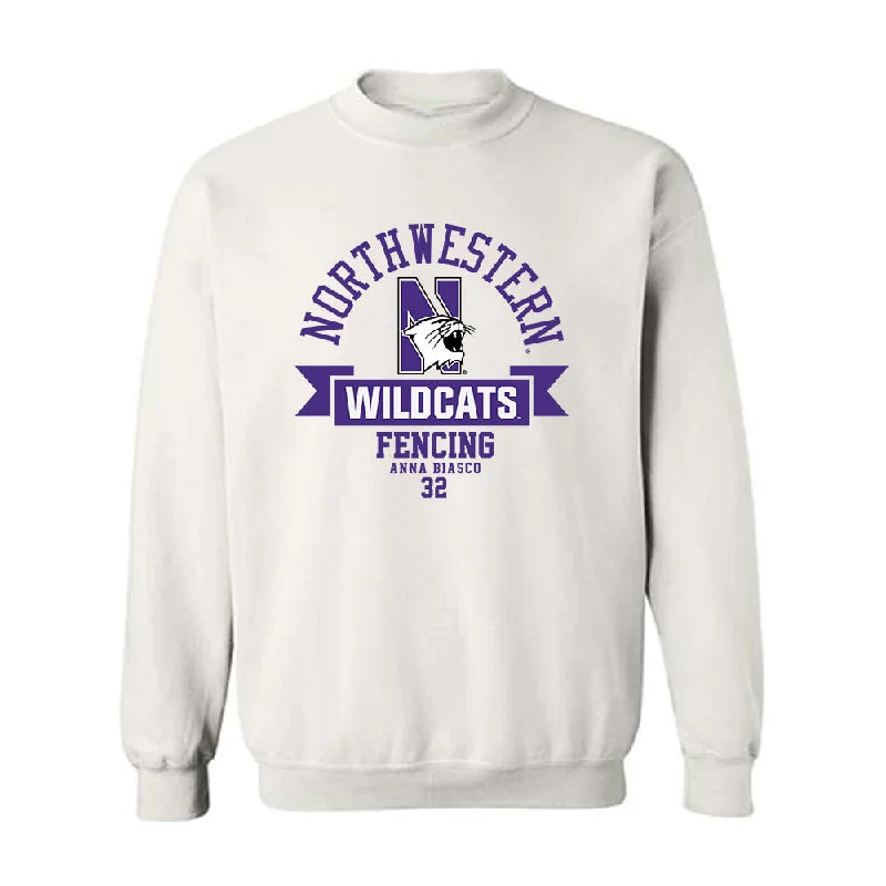 Northwestern - NCAA Women's Fencing : Anna Biasco - Classic Fashion Shersey Crewneck Sweatshirt Hoodie with Thumb Holes Functional Cozy