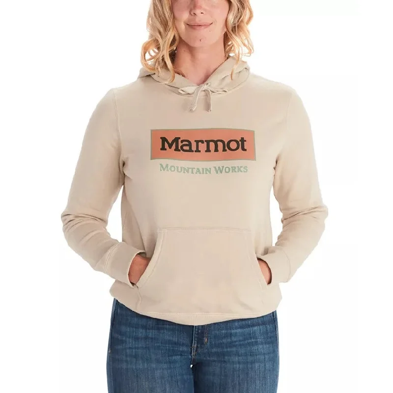 Marmot Womens Mountain Works Hoodie XS Tan Sandbar Hoodie with Back Slit Movement Comfort