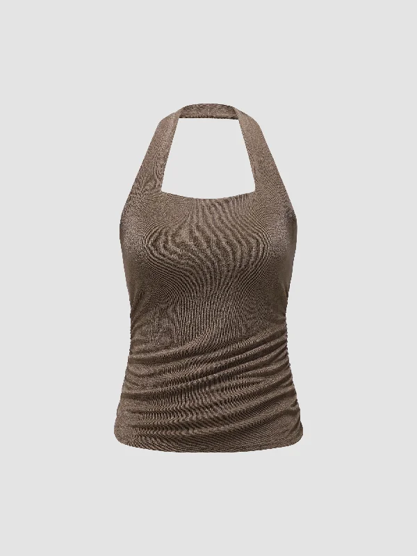 Asymmetrical Drawstring Knit Tank Top ribbed tank top