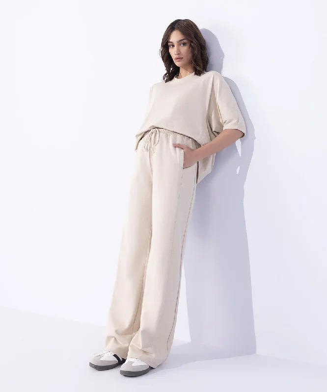 Wide Leg Trousers With Rib Side Panel Trousers High Rise Slim Fit