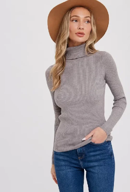 Women's/Junior Essential Ribbed Turtleneck Pullover - Heather Grey Angora Wool Cozy