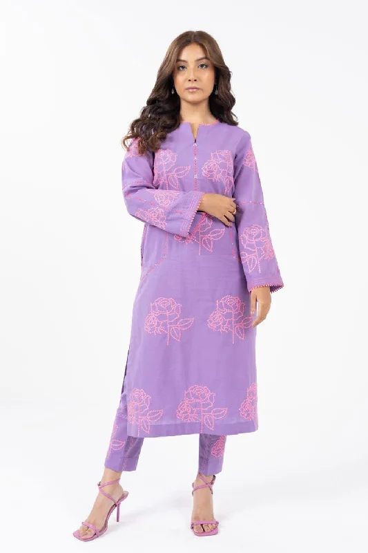 2 Piece Embroidered Cambric Suit with Cambric Trouser Trousers Seasonal Trendy