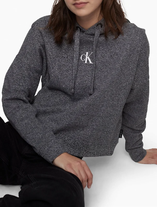 Calvin Klein Mini Monogram Logo Cropped Hoodie - Women Hoodie with Full-Zip Functional Layering