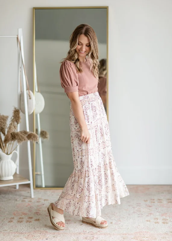 Paisley Print Tiered Skirt - FINAL SALE seamless skirt comfort