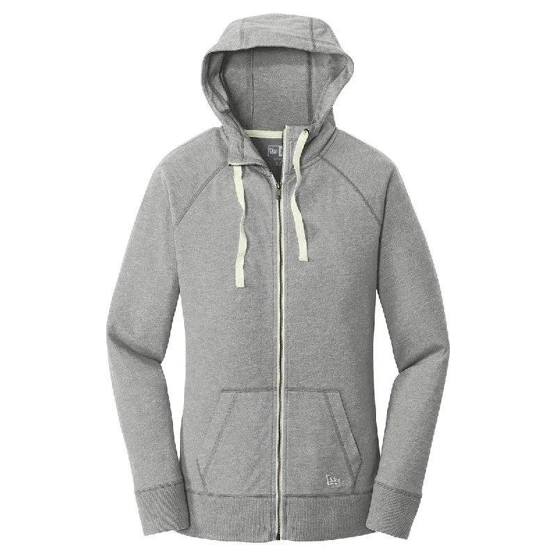 New Era Women's Shadow Grey Heather Sueded Cotton Full Zip Hoodie Hoodie with Rhinestones Sparkly Elegant