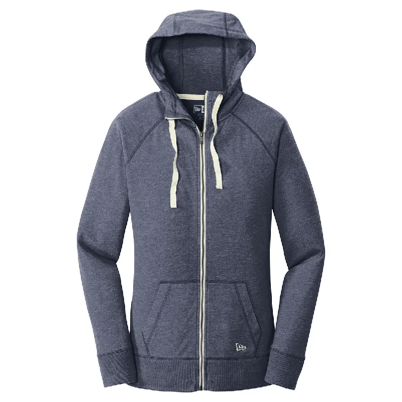 New Era Women's True Navy Heather Sueded Cotton Full Zip Hoodie Hoodie with Mesh Breathable Sporty