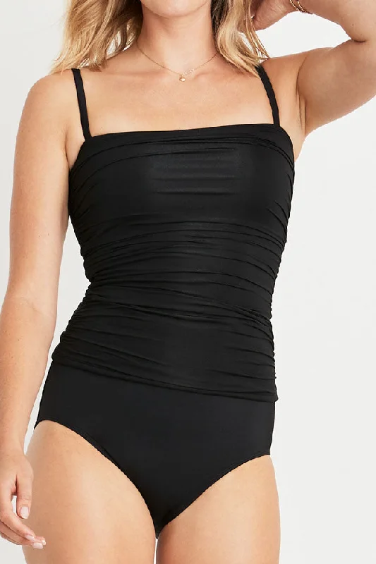 Susie Two-Piece Ruched Tankini Top in Black gold tank top