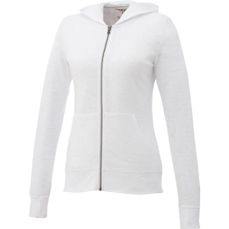 Elevate Women's White Garner Knit Full Zip Hoodie Hoodie with Pattern Geometric Abstract