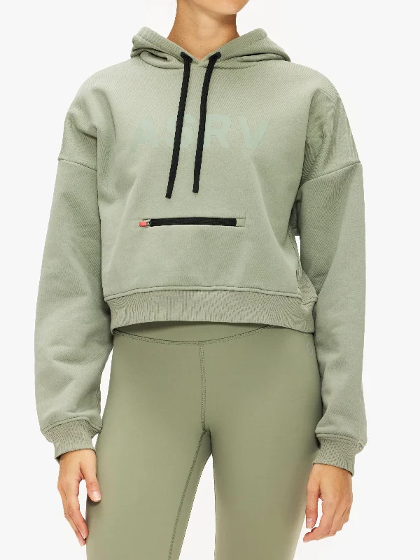 ASRV Cropped Pullover Hoodie Open Neck Pullover