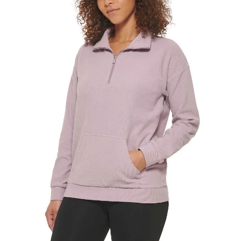 Marc NY By Andrew Marc Women's Kangaroo Pocket Ribbed Quarter Zip Sweatshirt Pullover Top Turtleneck Warm Pullover