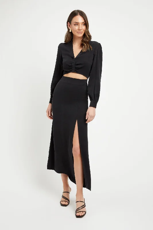 Clarisa Split Midi Skirt leather skirt modern