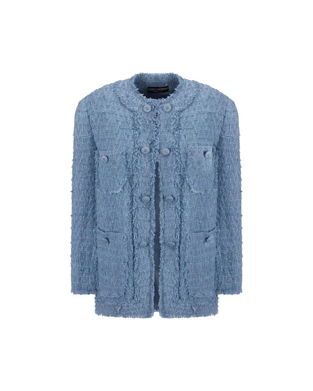 Dolce & Gabbana Cotton Jacket with Concealed Hooks and Frayed Hem Wool Fabric Cashmere Fabric Tweed Fabric