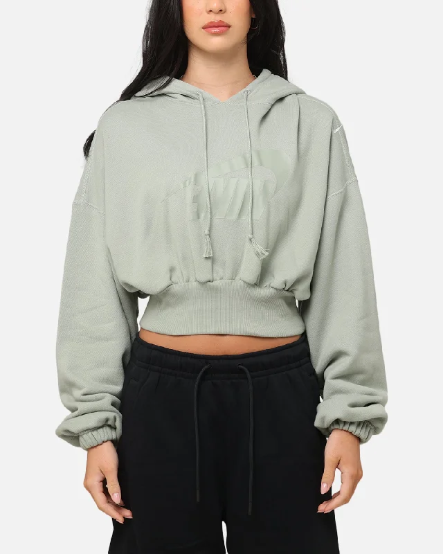 Nike Women's Sportswear Oversized Cropped Fleece Pullover Hoodie Jade Horizon Solo Sleeve Pullover