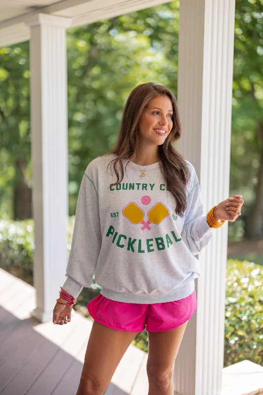 Pickleball Heather Grey Sweatshirt Hoodie with Patch Decorative Personalized