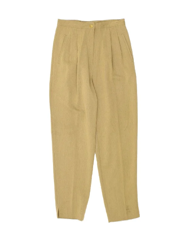 VINTAGE Womens High Waist Pegged Suit Trousers IT 44 Medium W28 L29 Beige Trousers practical durable