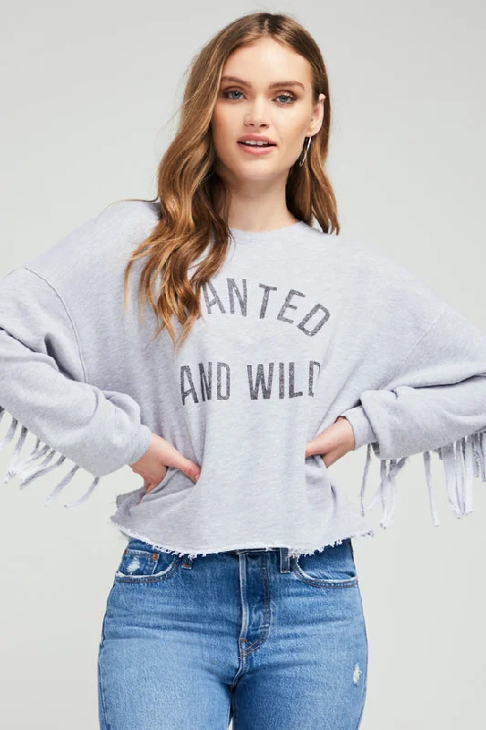 Wildfox Women's Wanted and Wild Ophelia Fringe Sweatshirt Hoodie with Contrast Stitching Detailed Premium