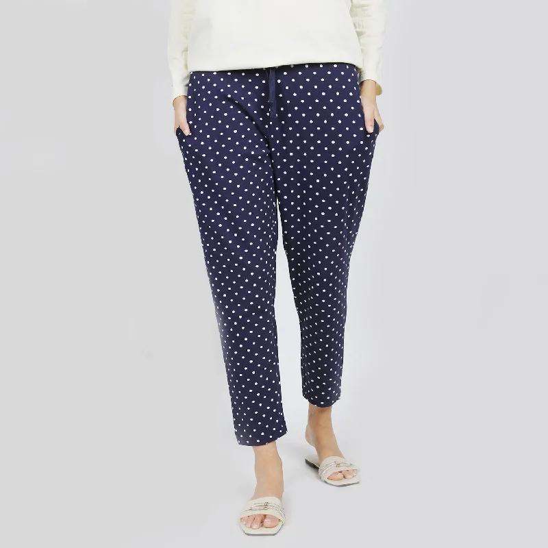 Women's Stretched Printed Trouser - Navy Blue Trousers Tapered Slim Fit