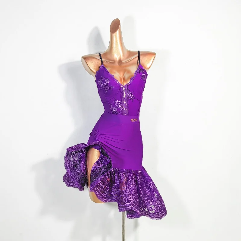 Purple Leotard Ruffled Skirt Latin Set | ALW150 tiered skirt playful