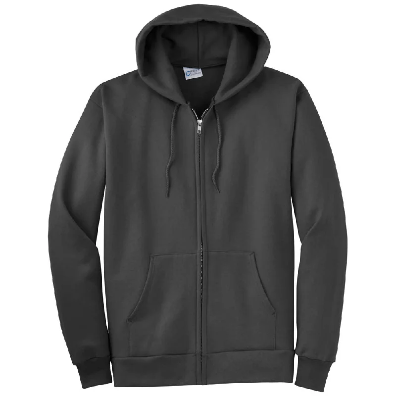 Port & Company Charcoal Ultimate Full Zip Hooded Sweatshirt Hoodie with Thumb Holes Functional Cozy
