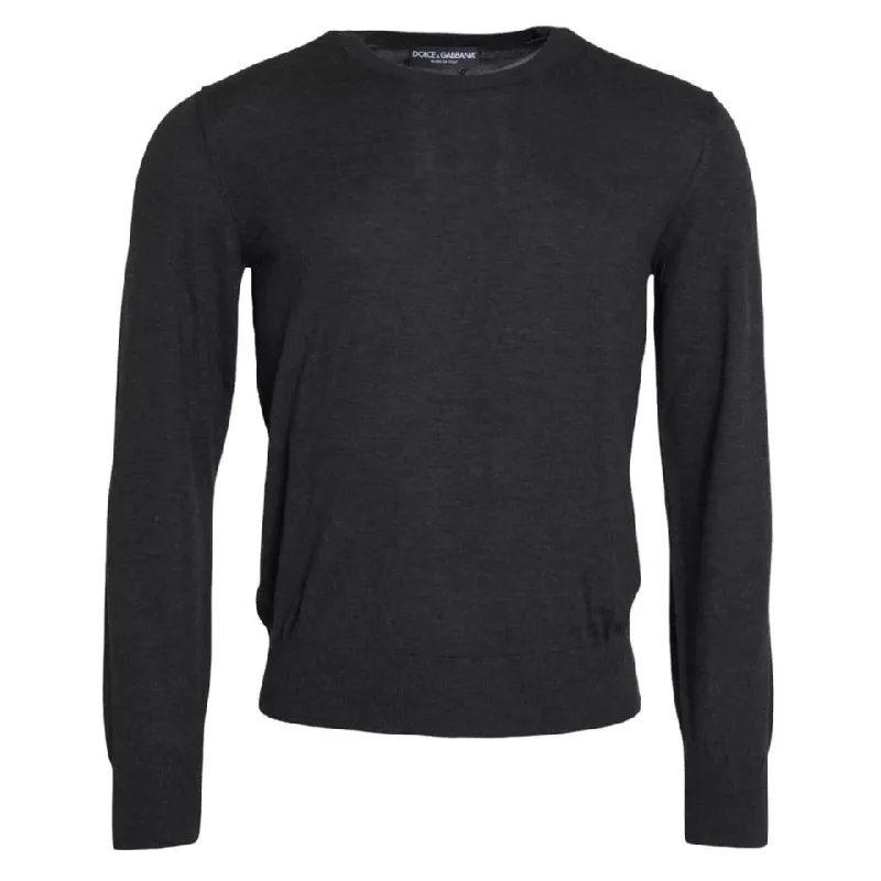 Dark Gray Cashmere Crewneck Pullover Sweater Chunky Knit Pullover