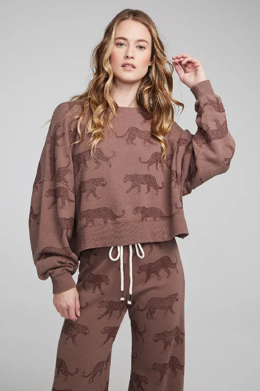 Allover Leopards Fleece Pullover Over Sleeve Pullover